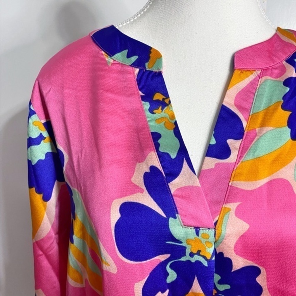 Jodifl Pink and Blue Floral Long Sleeve Blouse NWT - Picture 4 of 14